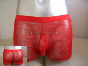 New Men's Sexy Stretch Boxer Underwear C-Thru Red Lingerie #BX108