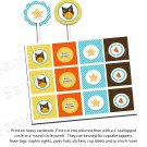 Orange Owl theme cupcake toppers