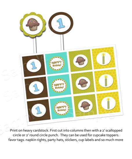 Boy cupcake Birthday theme toppers