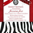Zebra Sweet Sixteen Custom Invitation