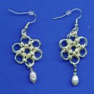 Japanese Flower Chain Maille and Pearl Earrings