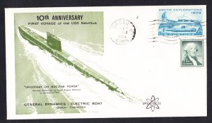 USS NAUTILUS SSN-571 10th Anniv First Voyage DPS#22 Cachet Naval Submarine Cover