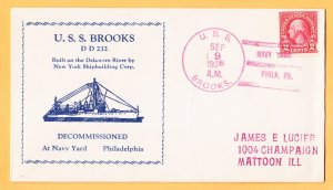 USS BROOKS DD-232 Decommissioning 1938 Naval Cover