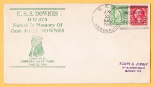 USS DOWNES Dd-375 Launching 1936 Naval Cover