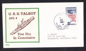 Guided Missile Escort USS TALBOT DEG-4 Commissioning BECK #B724 Naval Cover