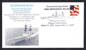 USS SPRUANCE DD-963 Decommissioning Naval Cover MHcachets ONLY 2 MADE