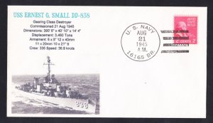 USS SMALL DD-838 BR# Cancel WWII Naval Cover MHcachets ONLY 1 MADE