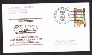 USS DIRECT MSO-433 Greetings From Norfolk VA Naval Cover