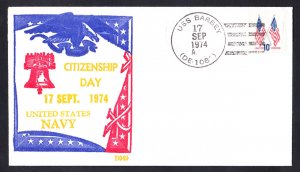 Destroyer Escort USS BARBEY DE-1088 Citizenship Day BECK #B949 Naval Cover