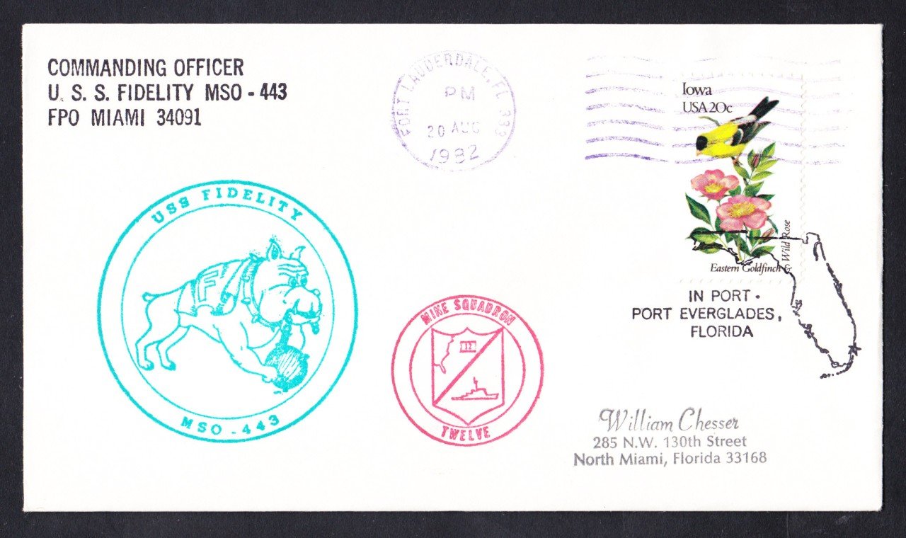 USS FIDELITY MSO-443 Port Everglades FL Naval Cover