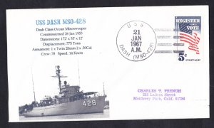 USS DASH MSO-428 Naval Cover MhCachets Only 1 Made