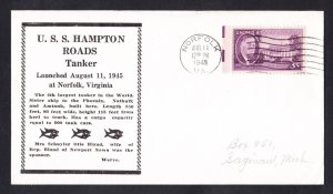 WWII Merchant Ship SS HAMPTON ROADS Launching Ship Cover