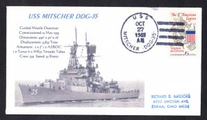 USS MITSCHER DDG-35 Naval Cover MhCachets Only 1 Made