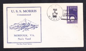 WWII Destroyer USS MORRIS DD-417 COMMISSIONING 1940 Naval Cover