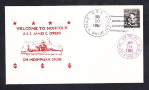 Destroyer USS JAMES C. OWENS DD-776 USNA Midshipmens Cruise Naval Cover