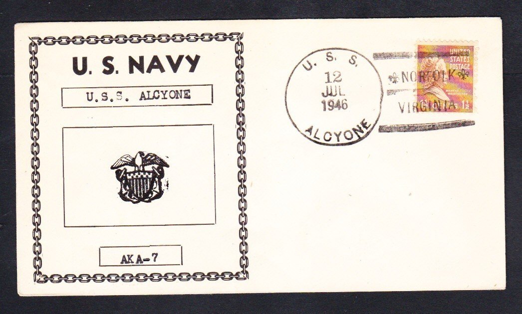 WWII Amphibious Attack Cargo Ship USS ALCYONE AKA-7 Naval Cover