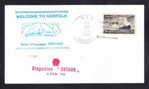 Italian Navy Ship Minesweeper ONTANO Norfolk VA 1955 Naval Cover