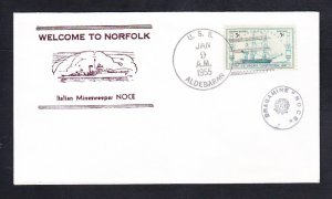 Italian Navy Ship Minesweeper NOCE Norfolk VA 1955 Naval Cover