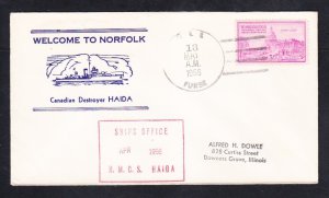 Canadian Navy Destroyer HMCS HAIDA Visit Norfolk VA 1956 Naval Cover