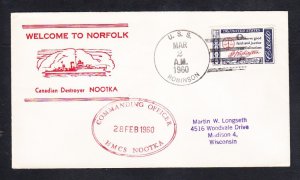 Canadian Navy Destroyer HMCS NOOTKA Norfolk VA 1960 Naval Cover