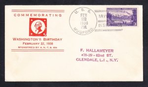 Destroyer USS MUGFORD DD-389 Washington's Birthday 1938 Naval Cover