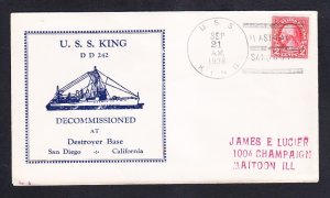 Destroyer USS KING DD-242 DECOMMISSIONING 1938 Naval Cover