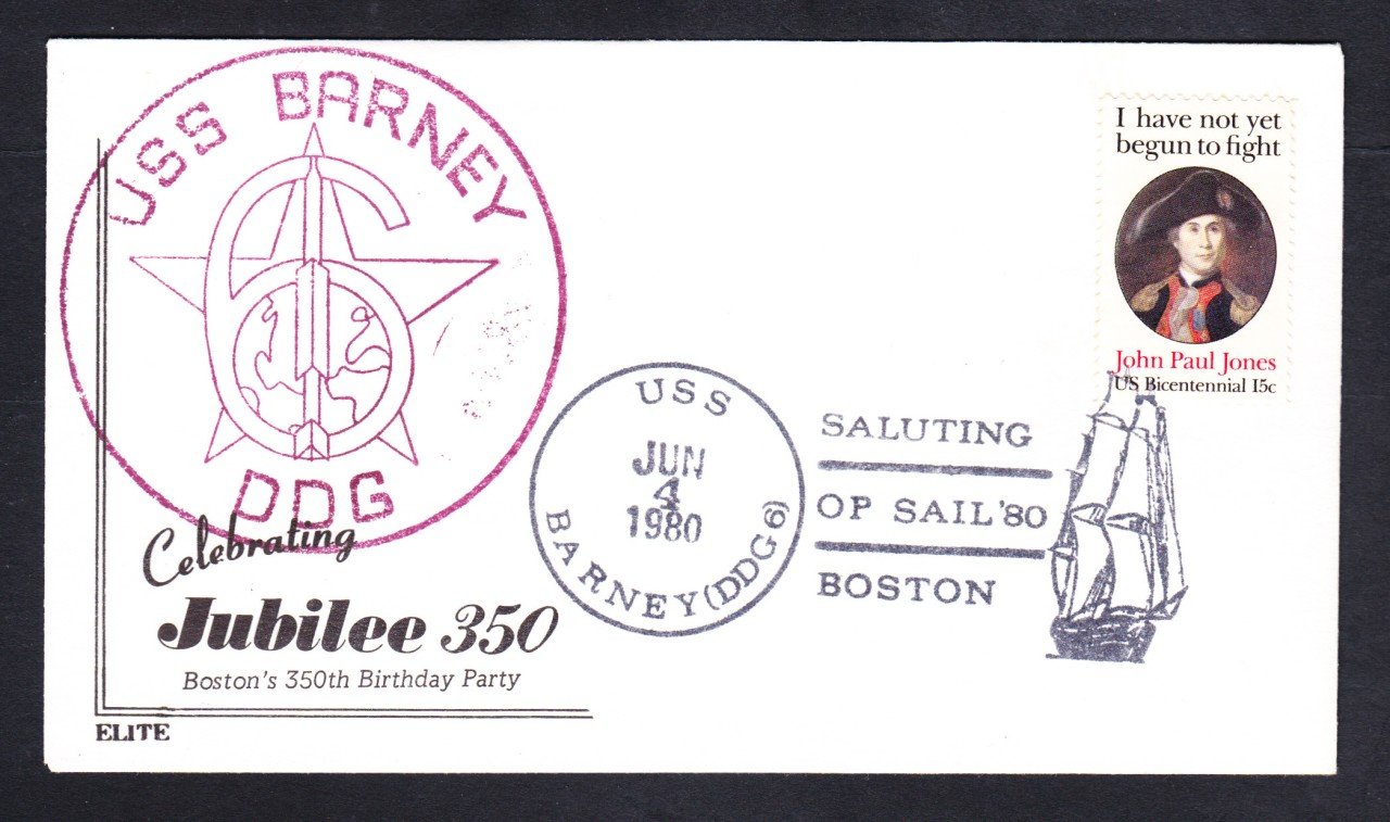 Guided Missile Destroyer USS BARNEY DDG-6 Fancy Cancel OPSAIL 1980 ...