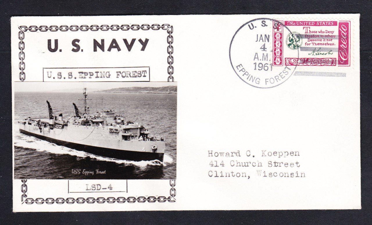 Dock Landing Ship USS EPPING FOREST LSD-4 Real Photo Cachet Naval Cover