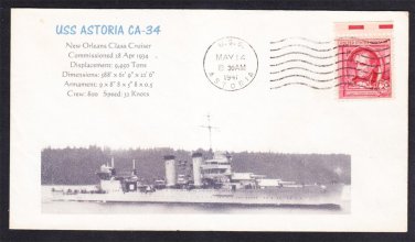 Cruiser USS ASTORIA CA-34 1941 Machine Cancel Naval Cover MhCachets 1 Made