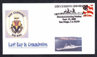 Destroyer USS CUSHING DD-985 DECOMMISSIONING Naval Cover