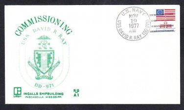 Destroyer USS DAVID R. RAY DD-971 COMMISSIONING RG Cachet Naval Cover