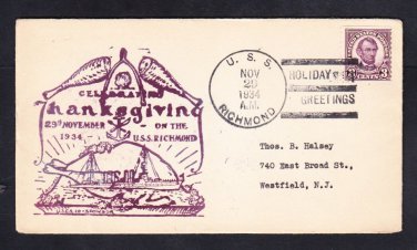 Cruiser USS RICHMOND CL-9 Abraham Lincoln's Birthday 1935 Naval Cover