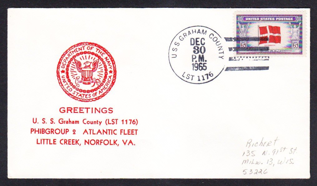 Tank Landing Ship USS GRAHAM COUNTY LST-1176 Greetings Norfolk VA Naval ...