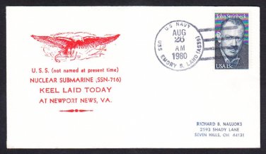 Nuclear Powered Submarine USS SALT LAKE CITY SSN-716 KEEL LAYING Naval Cover