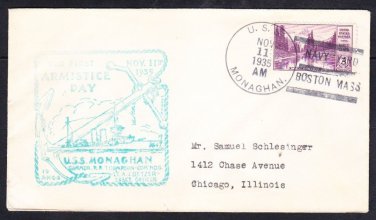 Destroyer USS MONAGHAN DD-354 Armistice Day 1935 Naval Cover