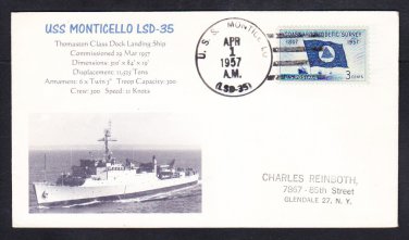 Amphibious Dock Landing Ship USS MONTICELLO LSD-35 Naval Cover MhCachets 1 MADE