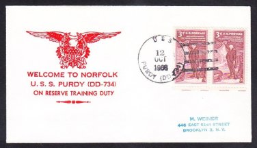 Destroyer USS PURDY DD-734 Reserve Training Duty Norfolk VA Naval Cover