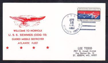 Guided Missile Destroyer USS SEMMES DDG-18 Welcome to Norfolk VA Naval Cover