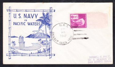 Attack Cargo Ship USS SKAGIT AKA-105 In Pacific Waters 1947 Naval Cover