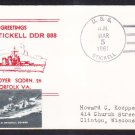 Destroyer USS STICKELL DDR-888 Greetings From Norfolk VA Naval Cover