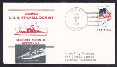 Destroyer USS STICKELL DDR-888 Greetings From Norfolk VA Naval Cover