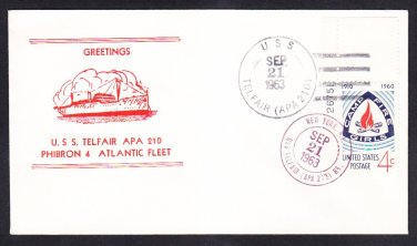 Amphibious Attack Transport USS TELFAIR APA-210 Greetings Norfolk Naval Cover