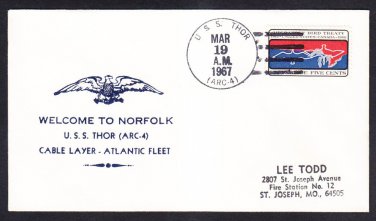 Cable Repair Ship USS THOR ARC-4 Welcome to Norfolk VA Naval Cover