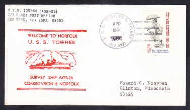 Survey Ship USS TOWHEE AGS-28 New Home Port Norfolk VA Naval Cover