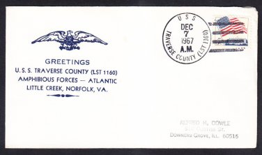 Amphibious Tank Landing Ship USS TRAVERSE COUNTY LST-1160 Norfolk Naval Cover