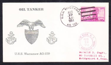 Fleet Olier USS WACCAMAW AO-109 Thermographed Oil Tanker Naval Cover