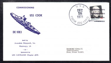 Destroyer Escort USS COOK DE-1083 COMMISSIONING Naval Cover