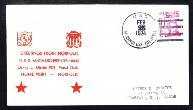 Destroyer Escort USS McCANDLESS DE-1084 Home Port of Norfolk Virginia Naval Cover