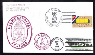 Fast Frigate USS McCANDLESS FF-1084 First Day of Issue Vietnam Veterans Memorial Stamp Naval Cover