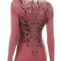 Vocal Apparel Fleur De Lis Rhinestone Long Sleeve Burgundy Top